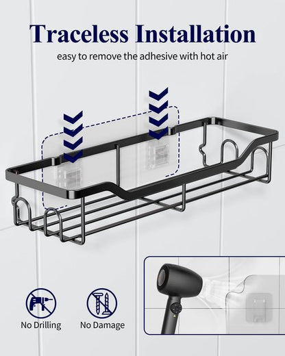 Kitsure Shower Caddy Large - Adhesive Shower Organizer, Stainless Steel Shelf for Inside Shower, No Drill Bathroom Organizers and Storage, Home Decor Accessories, 2 Pack, Black