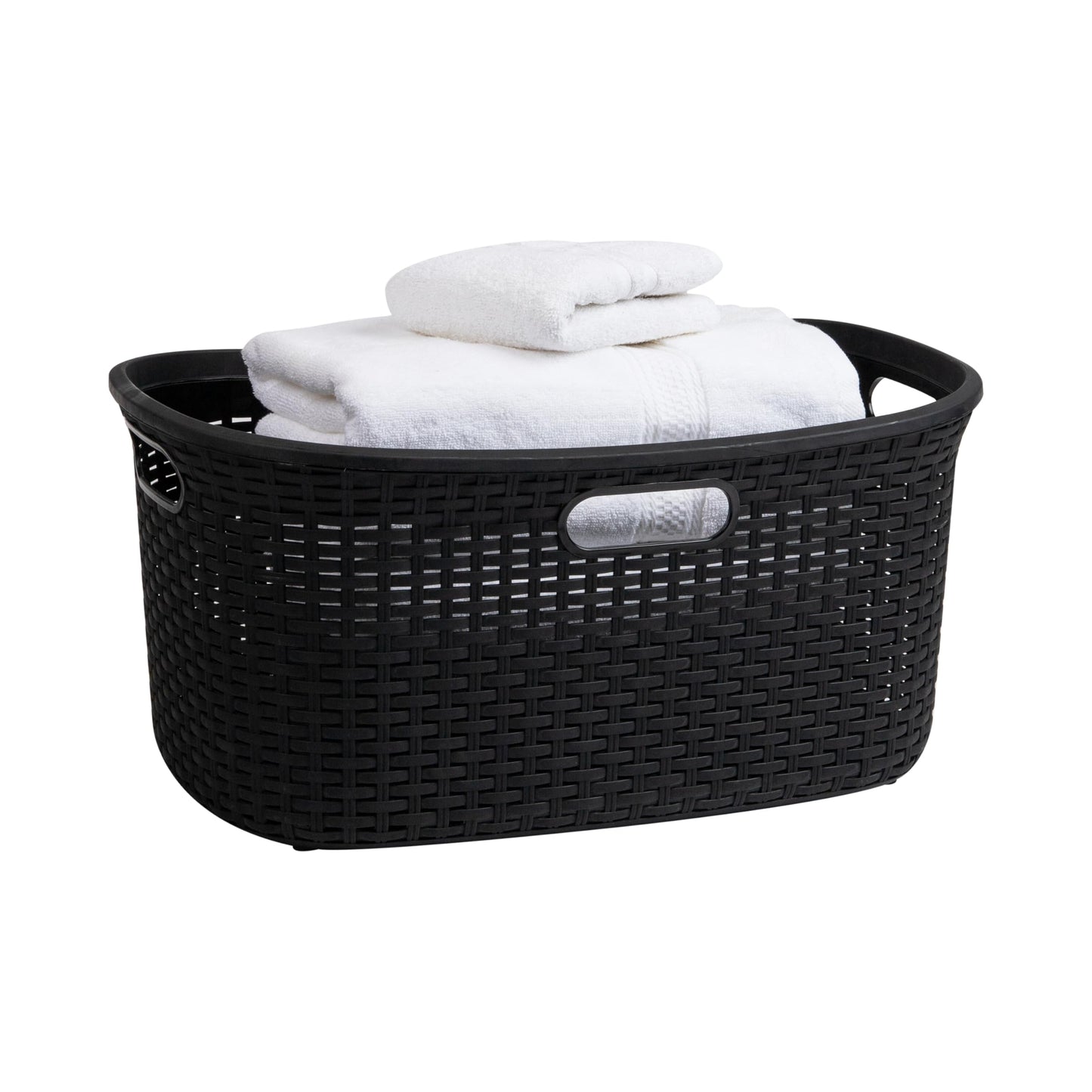 Mind Reader 40L Laundry Basket, Clothes Hamper, Premium Wicker Design, Plastic, Black