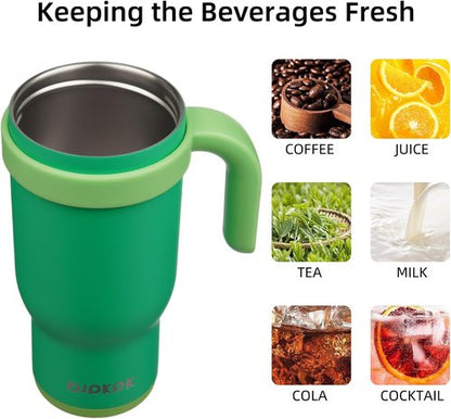 BJPKPK 18 Oz Insulated Travel Tumbler - Stainless Steel Mug with Handle & Straw | Olive Green