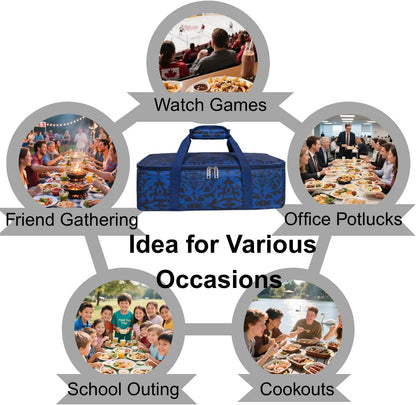 Skiennix Insulated Casserole Carrier Bag - Portable Tote for Hot/Cold Food | Fits 9x13" Dish - Blue/Black