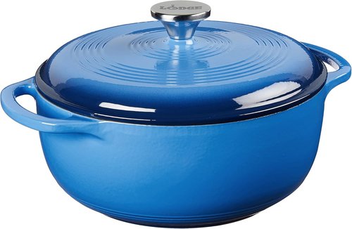 Lodge Enameled Cast Iron Dutch Oven | 4.5 Quart with Lid & Dual Handles - Oven Safe to 500°F - Caribbean Blue