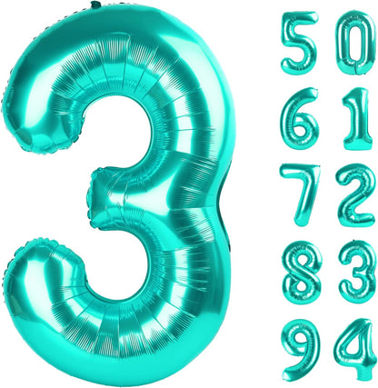 Teal Blue Number 3 Balloon - 40 Inch Birthday Decoration for Kids & Women’s Parties