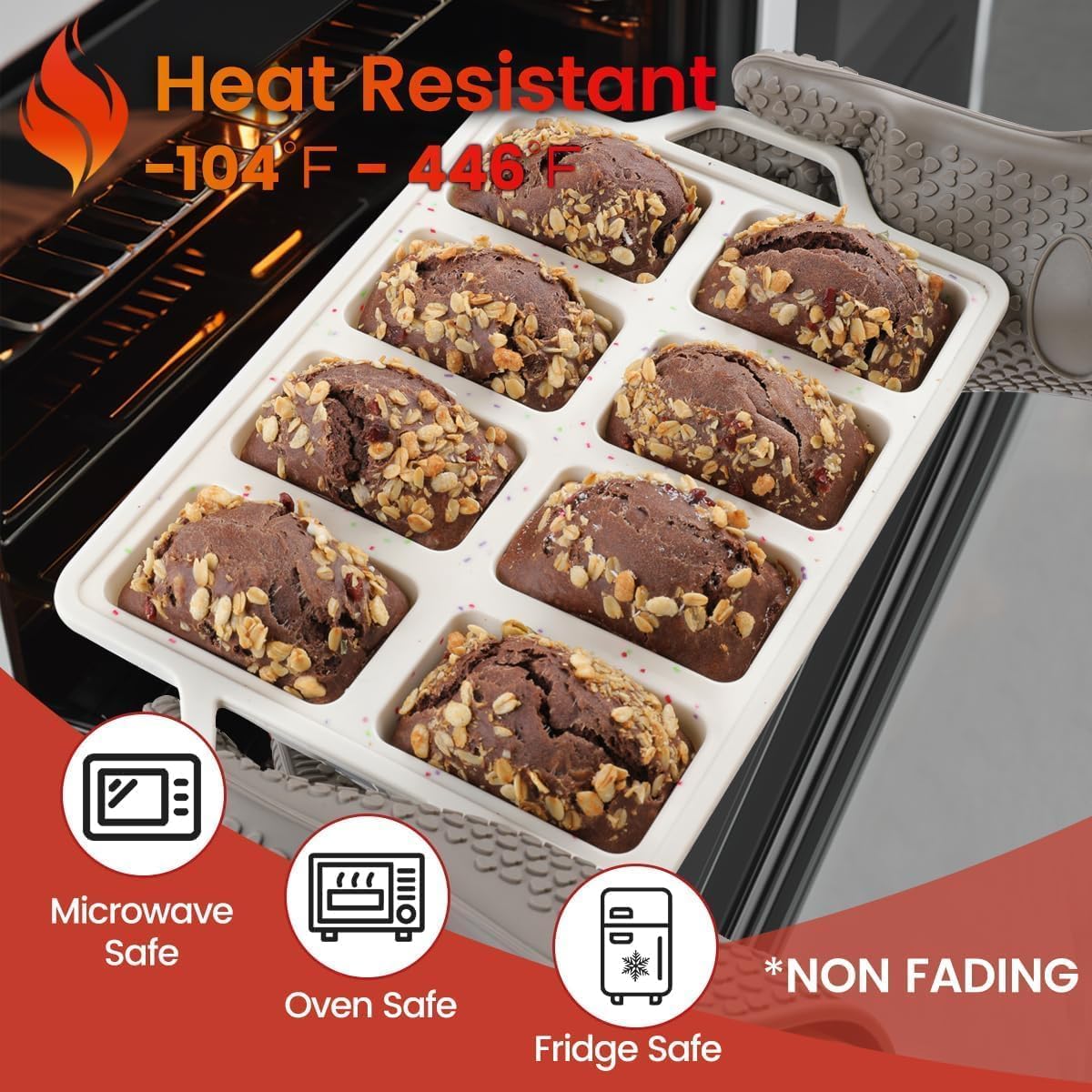 Skiennix Mini Loaf Pan - Nonstick Silicone Molds for Baking Bread, Meatloaf & Brownies | 8 Cavities