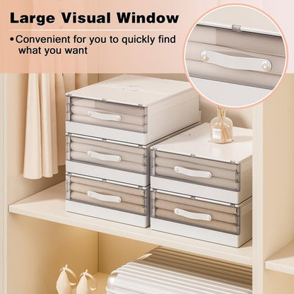 GUDEMAY Bed Sheet Organizers and Storage, Foldable Closet Organizer with Handle, Plastic Bedding Storage Box Container for Blanket, Duvet Cover Set, Bed Sheet Set (white-4pack)