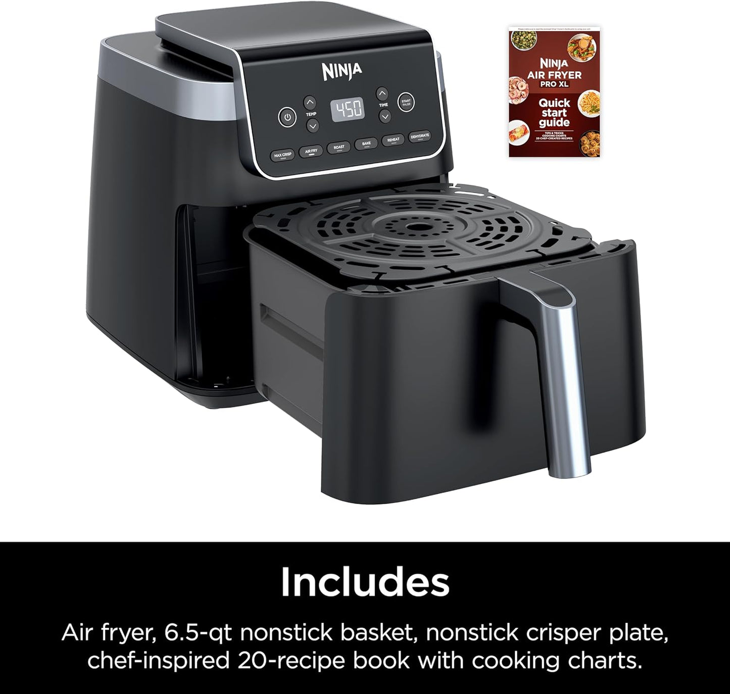 Ninja XL Air Fryer - 6.5 QT Capacity | 6-in-1 Cooking Functions | Nonstick Basket & Recipe Guide | Grey | AF181
