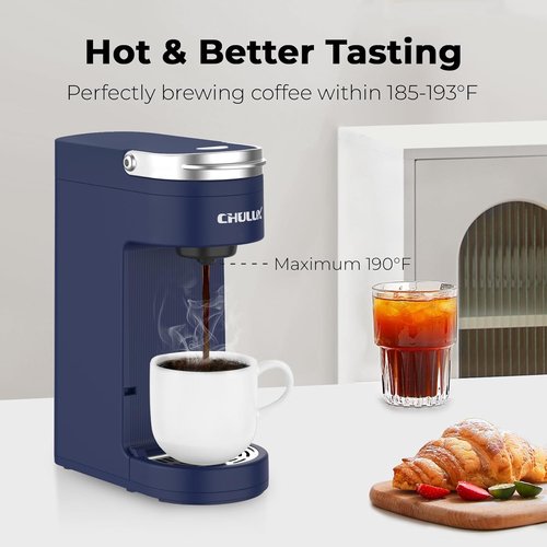 CHULUX Single Serve Coffee Maker - Compact K-Cup Brewer with 6 to 12oz Sizes | Fits 7.3" Travel Mugs, Navy Blue