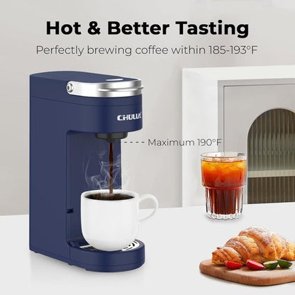 CHULUX Single Serve Coffee Maker - Compact K-Cup Brewer with 6 to 12oz Sizes | Fits 7.3" Travel Mugs, Navy Blue