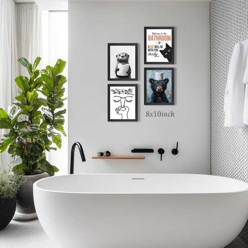 LLEEMPI Funny Bathroom Wall Art - Otter Holding Toilet Paper Canvas Print | Modern Minimalist 8x10 Inch