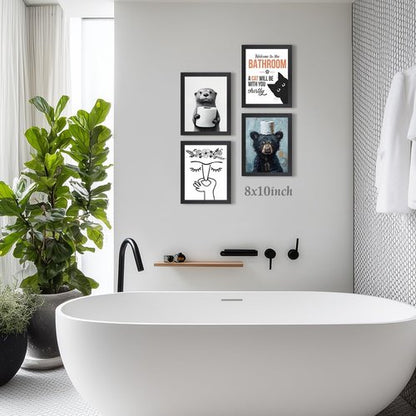 LLEEMPI Funny Bathroom Wall Art - Otter Holding Toilet Paper Canvas Print | Modern Minimalist 8x10 Inch