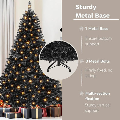 DWVO Black 6ft Prelit Christmas Tree with Remote Control - 11 Lighting Modes