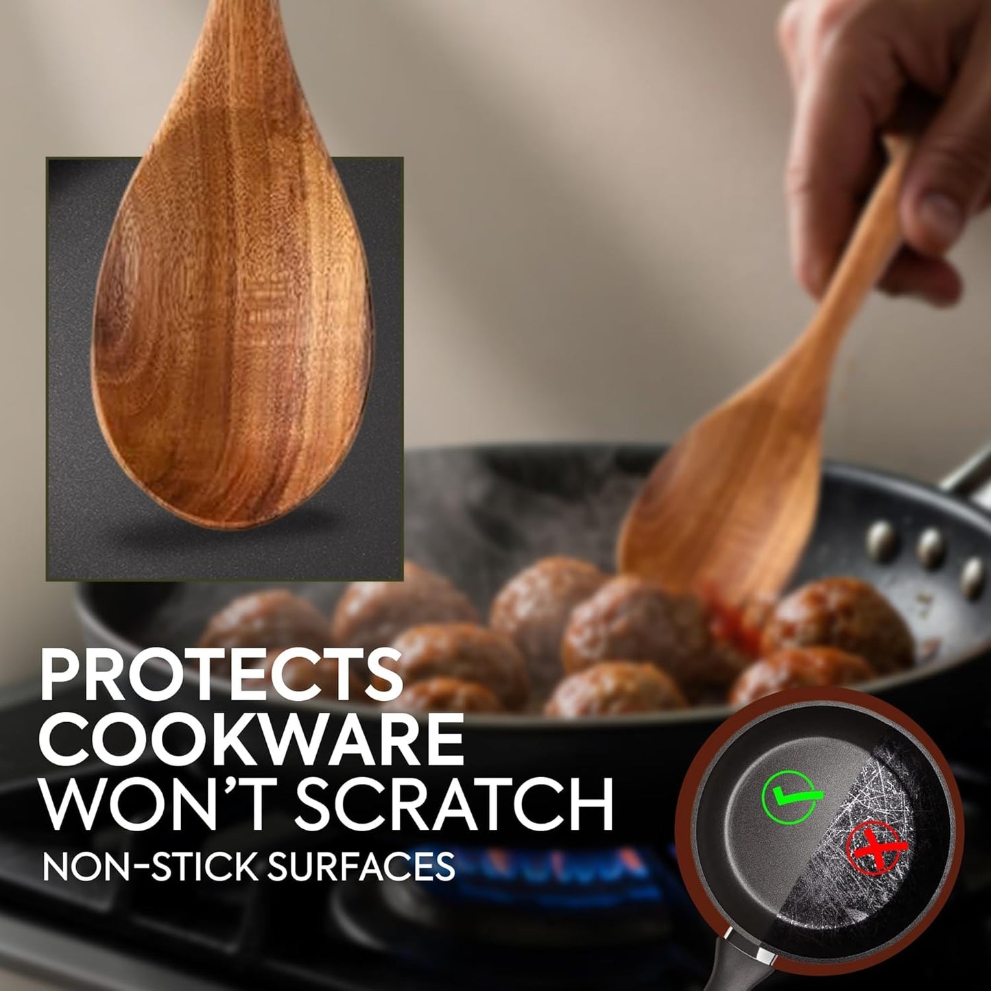 Premium Teak Wooden Spoon - Large Cooking Utensil with 12" Long Handle | Ideal Kitchen Gift Set