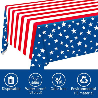 Gatherfun Disposable Plastic Tablecloth - Waterproof American Flag Design for Patriotic Events | 3PCS, 54 x 108 Inch