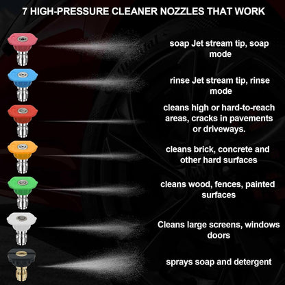 Pressure Washer Tips Universal Pressure Pressure Washer Nozzle Tips Holder Set of 7 Power Washer Nozzle Tips for Car Wash 1/4 Inch Quick Connect Pressure Washer Spray Nozzle