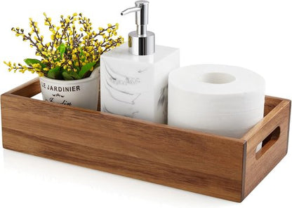 ALELION Acacia Wood Bathroom Storage Basket - Stylish Toilet Paper Holder with Handle | Small Organizer for Kitchen, Pantry, or Laundry Room