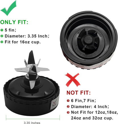 Ninja 5 Fins Blender Blade Replacement - Compatible with Ninja QB3001SS & 16oz Cup | 3.35-Inch Fins