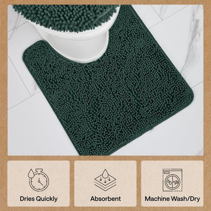 GORILLA GRIP Plush Absorbent Shaggy Chenille Bath Rug Mat for Oval Toilet Base with Rubber Backing, Machine Washable Rugs, Soft Microfiber Contour Mats for Toilets, Bathroom Decor, Hunter