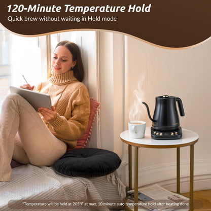 RONGBEST Electric Gooseneck Kettle, 1200W, 6 Temperature Settings, Stainless Steel Inner Lid & Bottom, 1L Quick Heating Pour Over Kettle for Coffee & Tea, Matte Black