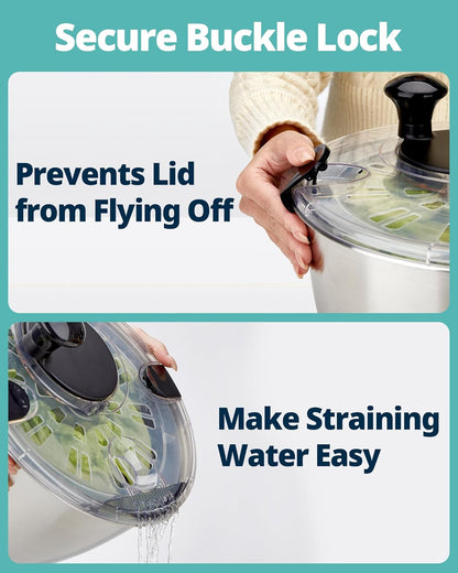 Stainless Steel Salad Spinner - 6.34Qt Large Lettuce Dryer | BPA-Free Vegetable & Fruit Washer