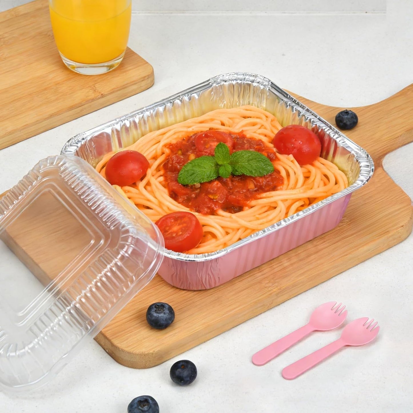 Regine Switzerland 35-Pack Pink 8x8 Inch Disposable Aluminum Pans - With Lids, Stickers & Spoons for Parties