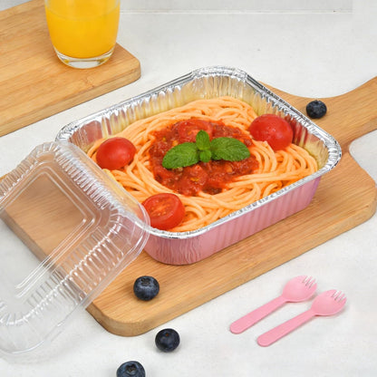 Regine Switzerland 35-Pack Pink 8x8 Inch Disposable Aluminum Pans - With Lids, Stickers & Spoons for Parties