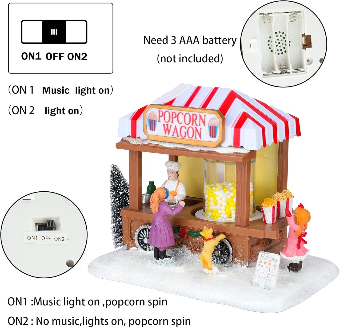 Regine Switzerland Christmas Village Collectible House - Popcorn House with LED Light & Music | Indoor Xmas Decor