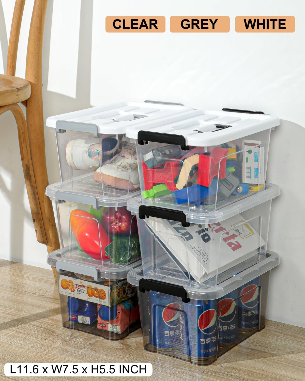 NUMIFUN Storage Bins - 7 Quart Stackable Plastic Organizer with Lids & Handles | 6 Pack for Home & Office