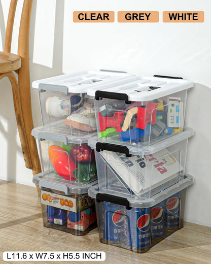 NUMIFUN Storage Bins - 7 Quart Stackable Plastic Organizer with Lids & Handles | 6 Pack for Home & Office