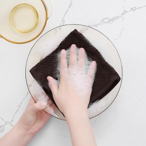 Homaxy 100% Cotton Waffle Weave Dish Cloths - Ultra Soft & Absorbent Quick-Drying Towels | 12x12 Inches, 6-Pack, Dark Brown