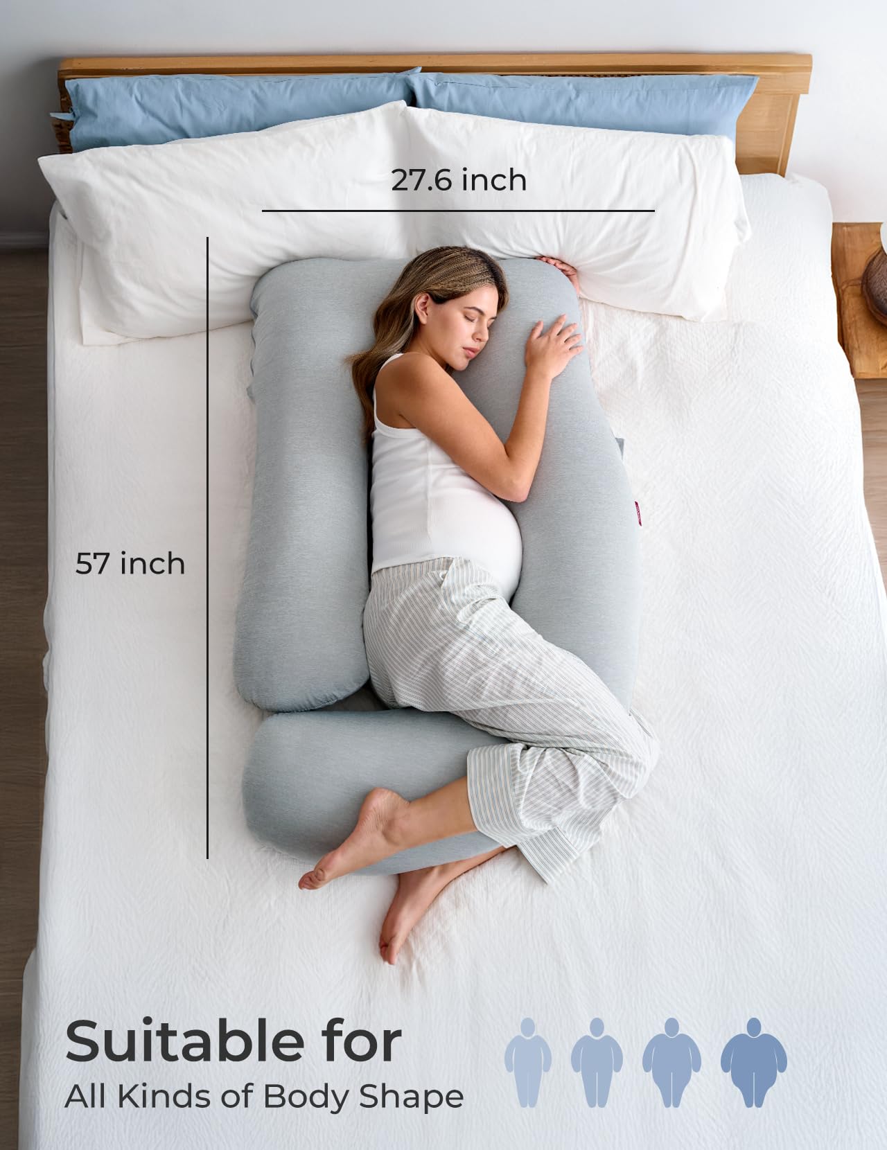 Momcozy Pregnancy Pillows with Cooling Cover, U-Shaped Full Body Maternity Pillow for Side Sleepers 57 Inch - Support for Back, Hip, Belly, Legs for Pregnant Women