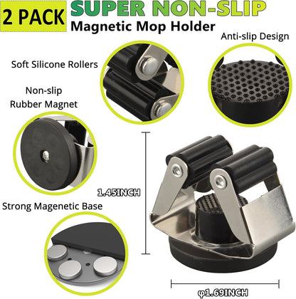 ULIBERMAGNET Magnetic Mop Broom Holder - 6 Pack Heavy Duty Wall Mounted Utility Storage Rack for Garage & Kitchen