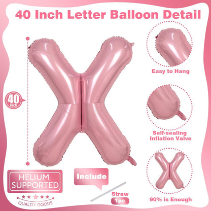Skiennix 40" Giant Pastel Pink Letter X Balloon - Customizable Mylar Foil Decoration for Birthday Parties