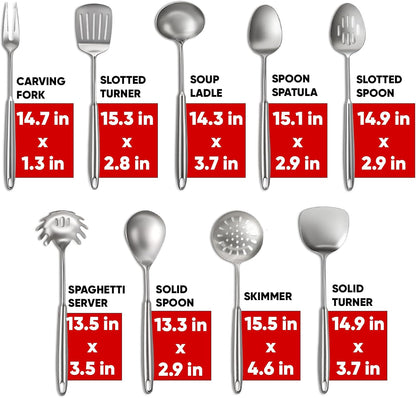 Newness 9-Piece Stainless Steel Cooking Utensils Set | Durable Kitchen Tools, Dishwasher Safe