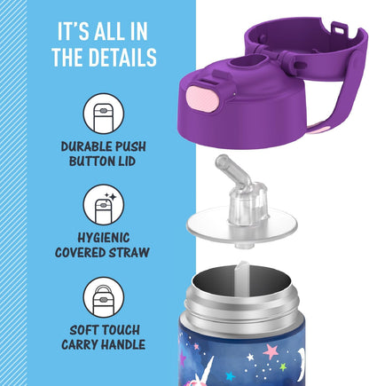 THERMOS FUNTAINER Water Bottle - 12 Ounce Stainless Steel, Vacuum Insulated, Space Unicorn Design