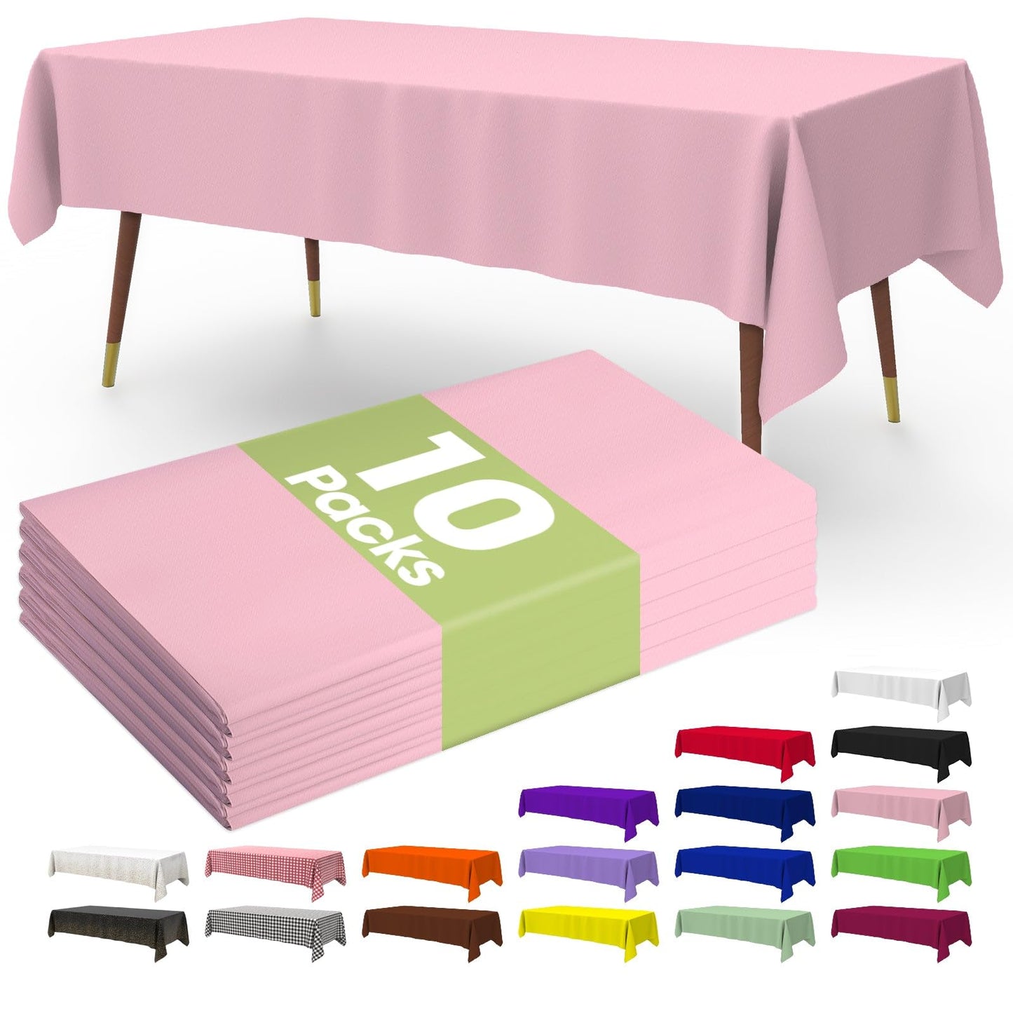 Pureegg Premium Disposable Table Cloth - 10 Pack, 54 x 108 Inch Table Cloths for Parties, Decorative Tablecloths for Rectangle Tables, Pink Plastic Table Cover, Leakproof & Sturdy, Pink