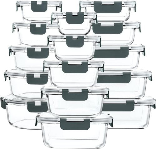 MCIRCO Glass Food Storage Containers - 30-Piece Airtight Meal Prep Set with Snap Locking Lids | Microwave & Oven Safe
