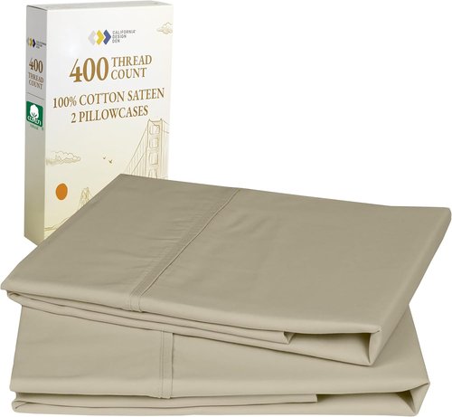 California Design Den King Pillowcase Set - 400 Thread Count, 100% Cotton, Soft & Breathable | Beige