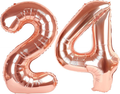 Rose Gold Number Balloon - 40 Inch 24th Birthday Decorations for Women & Men | Perfect for Weddings & Anniversaries