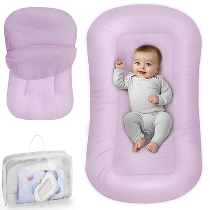 Skiennix Infant Support Cushion - Portable Tummy Time Mat for Newborns 0-24 Months, Soft Cotton, Purple