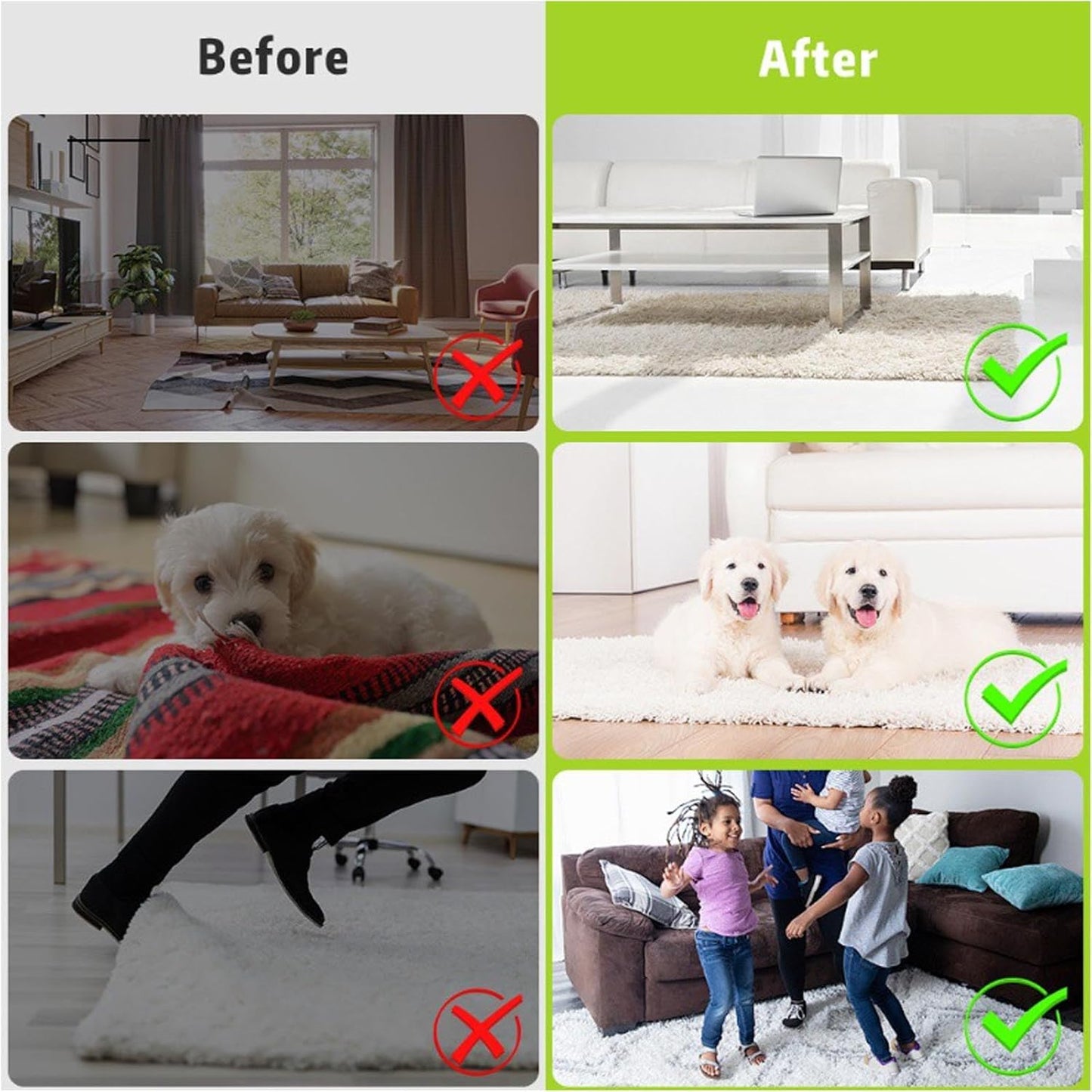 Skiennix Rug Corner Grippers - 12 Pcs Double-Sided Carpet Stickers for No-Damage Anti-Slip Support