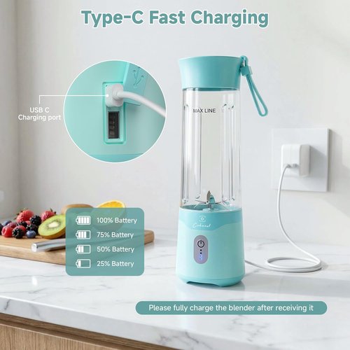 COKUNST Portable Blender - USB-C Rechargeable Personal Smoothie Maker | Compact 18oz Juicer Cup in Green