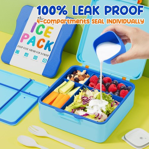 Fimibuke Chill Bento Box - Leak Proof Lunch Container with Ice Pack | BPA Free, 4 Compartments, Microwave & Dishwasher Safe