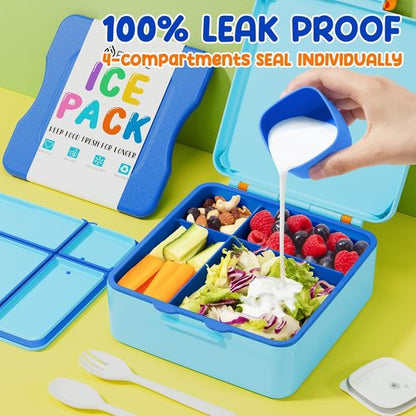 Fimibuke Chill Bento Box - Leak Proof Lunch Container with Ice Pack | BPA Free, 4 Compartments, Microwave & Dishwasher Safe