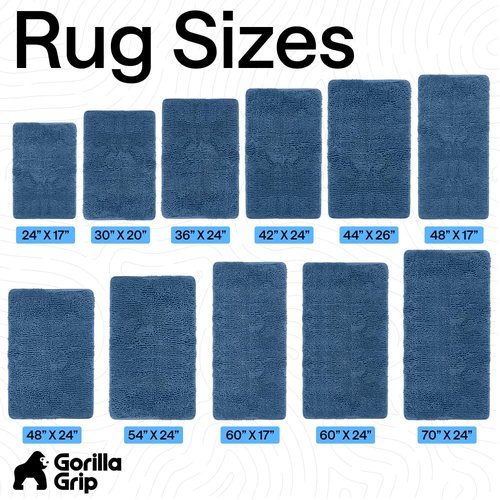 GORILLA GRIP Bath Rug Mat 48x17, Thick Soft Absorbent Chenille, Quick Dry Microfiber Mats, Rubber Backing Washable Shower Floor Rugs, Bathmat Runner, US Designed Bathroom Home Decor Accessories Blue