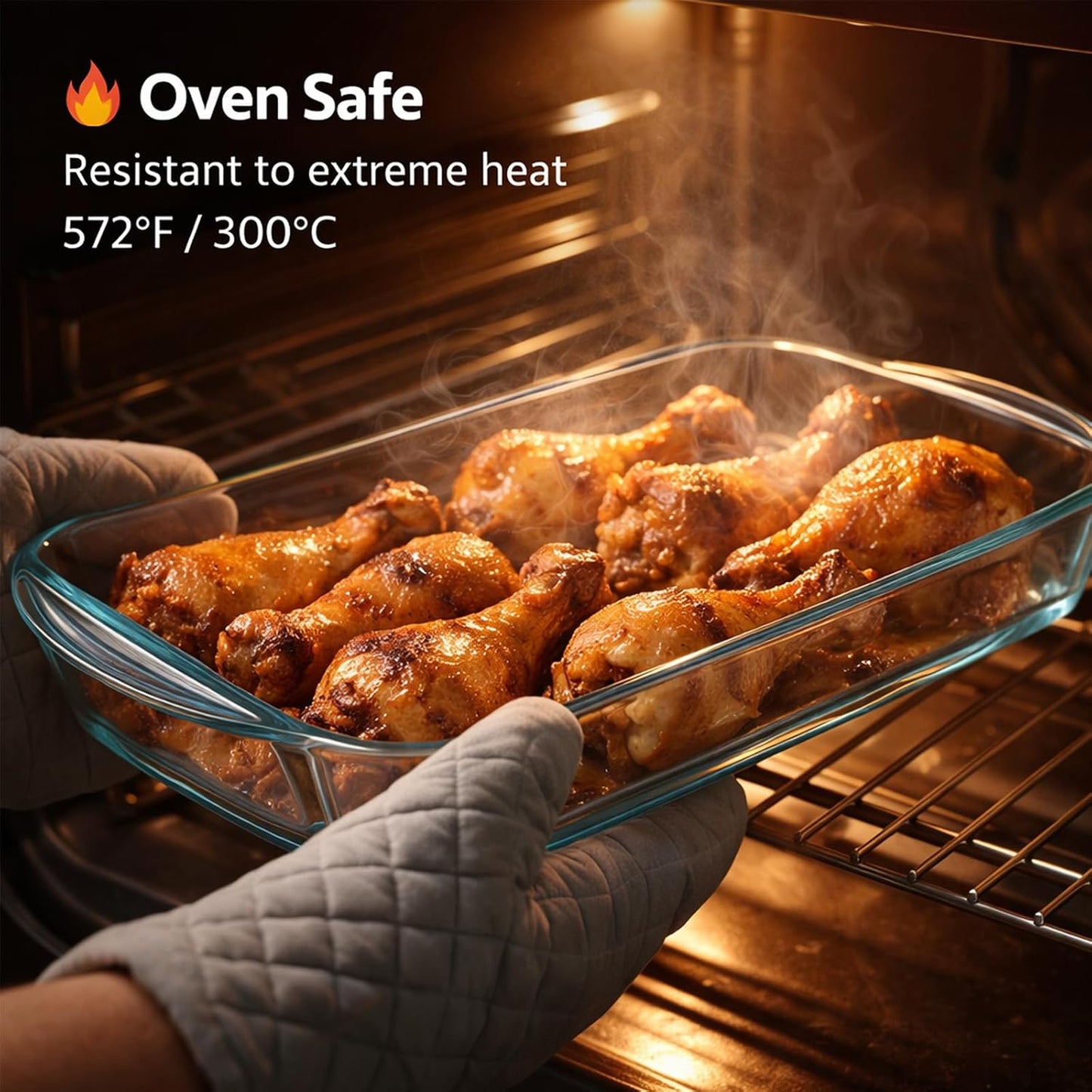 Ums 2-Qt Glass Baking Dish - Borosilicate Casserole with Lid | Oven, Microwave & Dishwasher Safe (13" x 7.5" x 2.4")