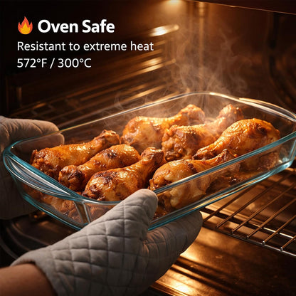 Ums 2-Qt Glass Baking Dish - Borosilicate Casserole with Lid | Oven, Microwave & Dishwasher Safe (13" x 7.5" x 2.4")