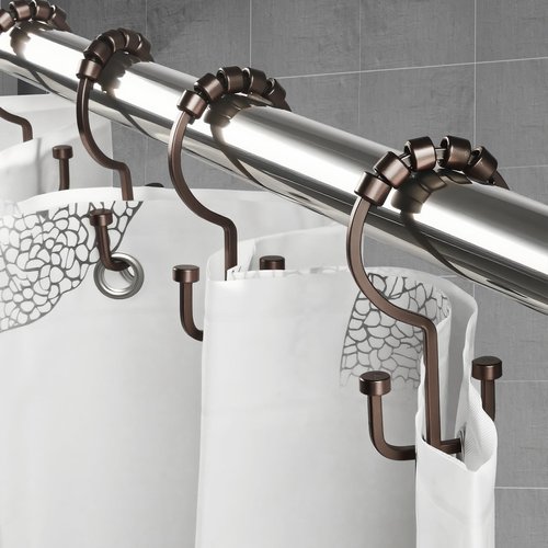 BBV Shower Curtain Hooks Rings, 12 Pcs Rust Resistant Metal Double Glide Shower Hooks for Bathroom Shower Rods Curtains (Bronze)