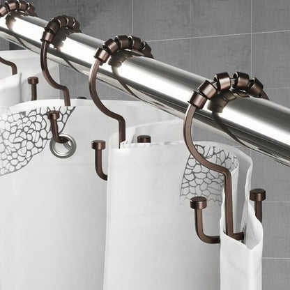 BBV Shower Curtain Hooks Rings, 12 Pcs Rust Resistant Metal Double Glide Shower Hooks for Bathroom Shower Rods Curtains (Bronze)