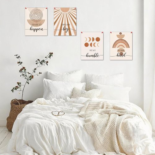 Hapons Boho Sun Wall Art - Modern Abstract Geometric Prints for Bedroom | 8''x10'' Unframed Set of 4