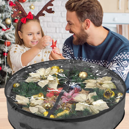 Primode Christmas Wreath Storage Bag 30" - Durable 600D Oxford Container with Clear Top Window | Gray