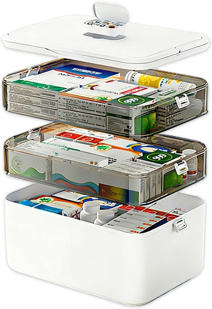 Skiennix 3-Tier Medicine Organizer - Portable Medical Cabinet with Handle & Snap Locks, Includes 6-Compartment Pill Storage